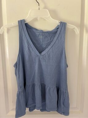 American Eagle Outfitters Light Blue V-Neck Peplum Tank Top
